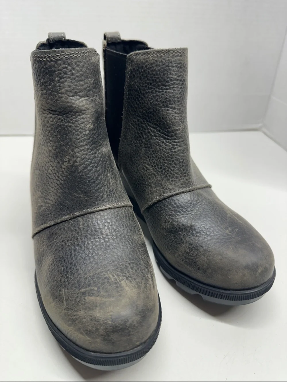 Sorel Joan Of Arctic Wedges II Chelsea Ankle Heeled Boots Bootie Gray Size 7.5